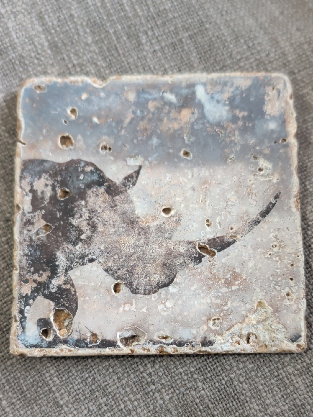 Rustic Trivet Coaster with Rhino Silhouette - Neutral Tones Handcrafted